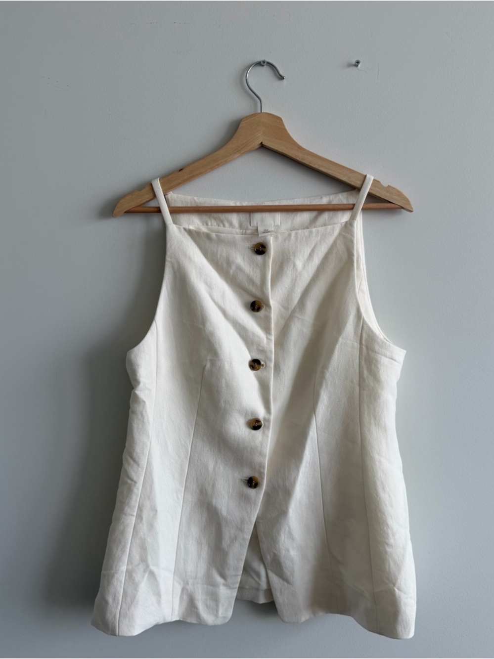 H&M Linen Blend White Button Front Tank Top Size M Minimalist